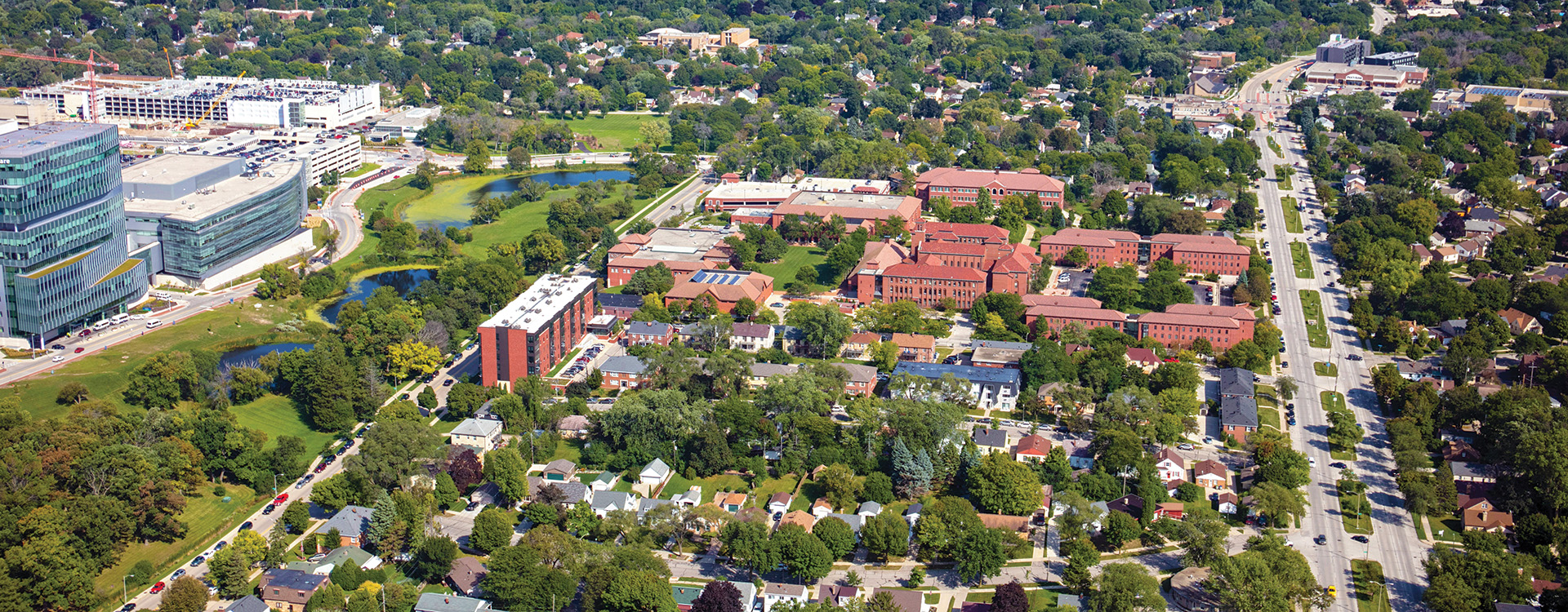 Aerial image of WLC campus and surrounding neighborhoods