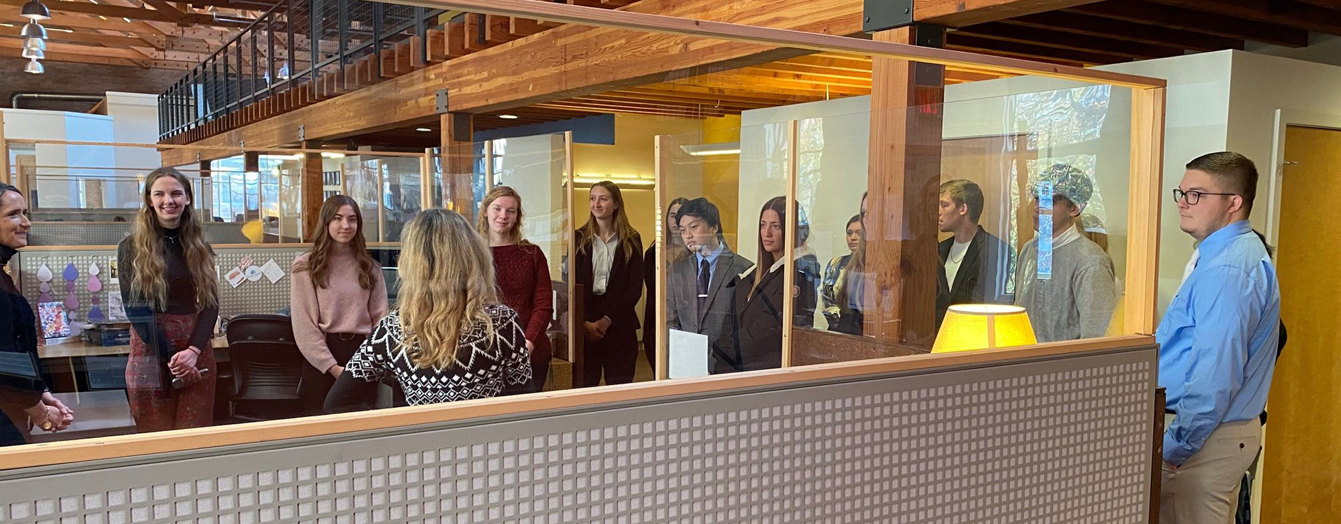 School of Business students visiting local creative marketing agency MKR in fall 2022