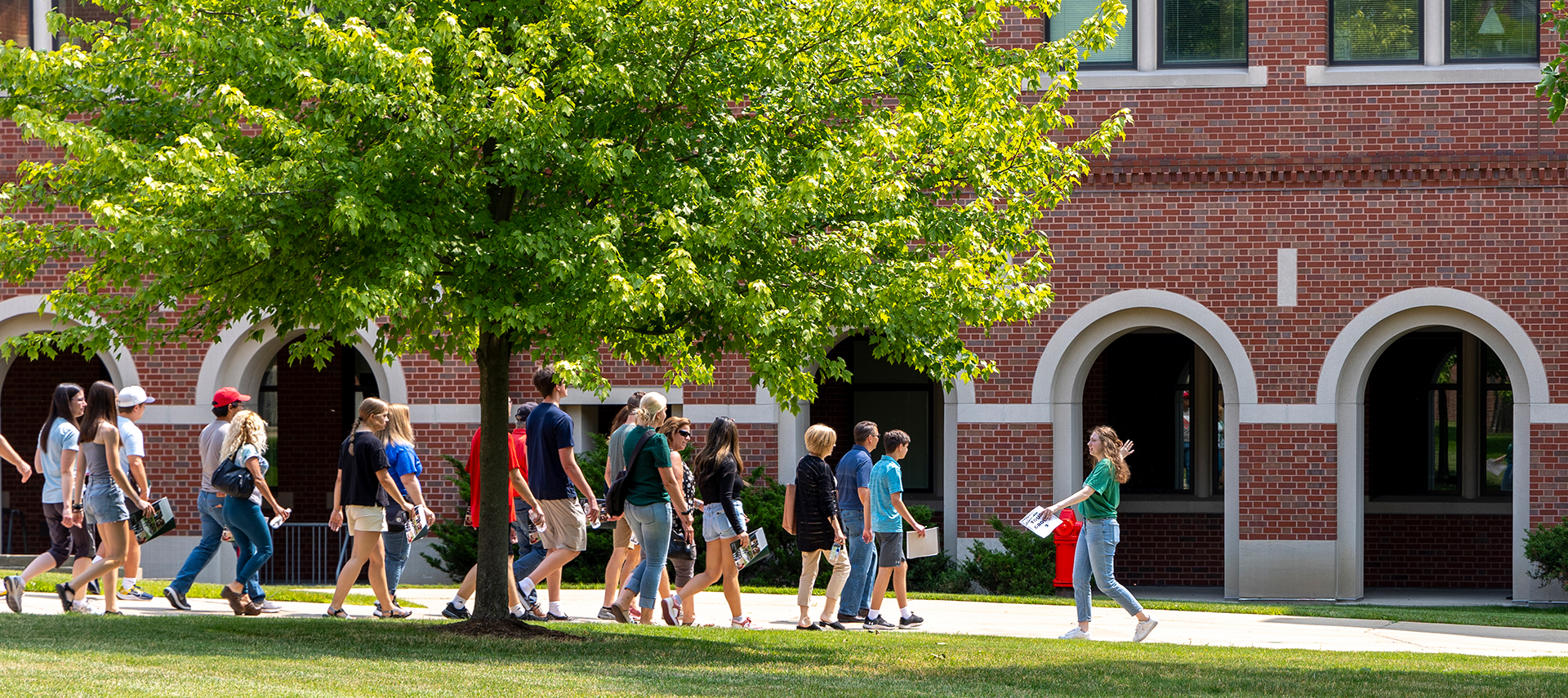 Tour group outdoors on campus