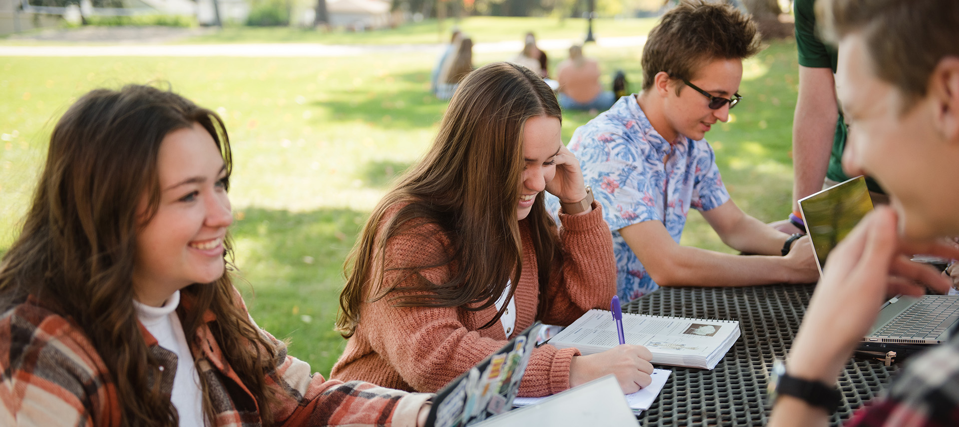 Group of students studying outdoors