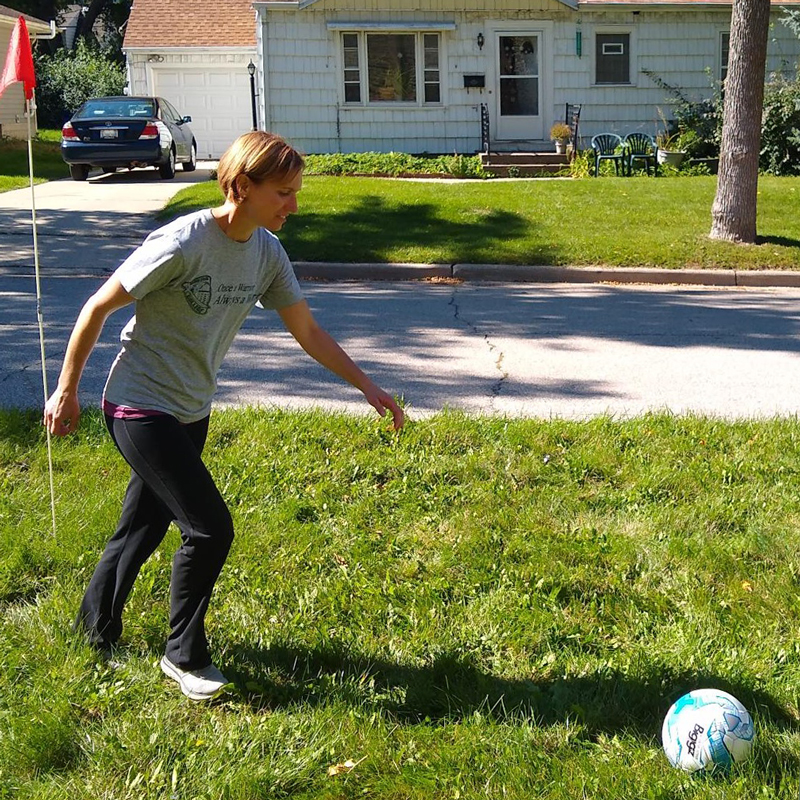 Carrie playing soccer