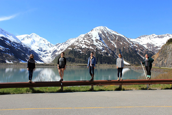 Students by mountains